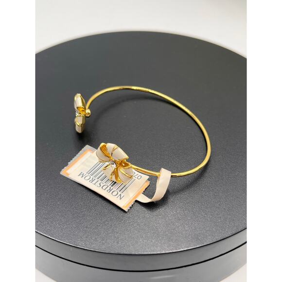 Ted Baker Rosenna Double Rosette Cuff White Enamel Gold Tone Bracelet - Picture 4 of 7